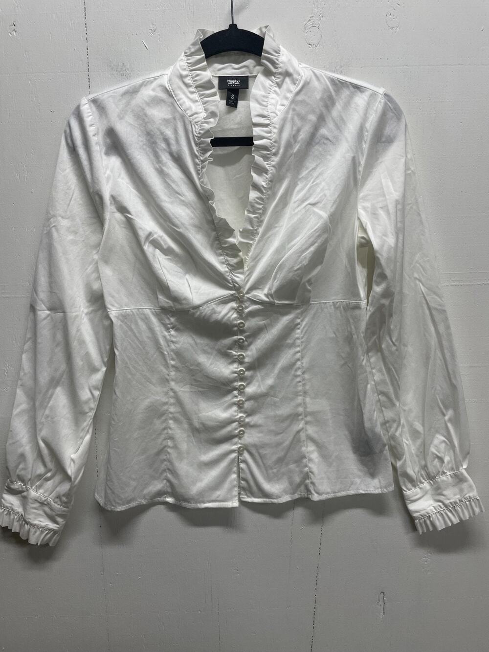 Mossimo Women's White Blouse With Ruffles Size Small Y2K Style Long Sleeves